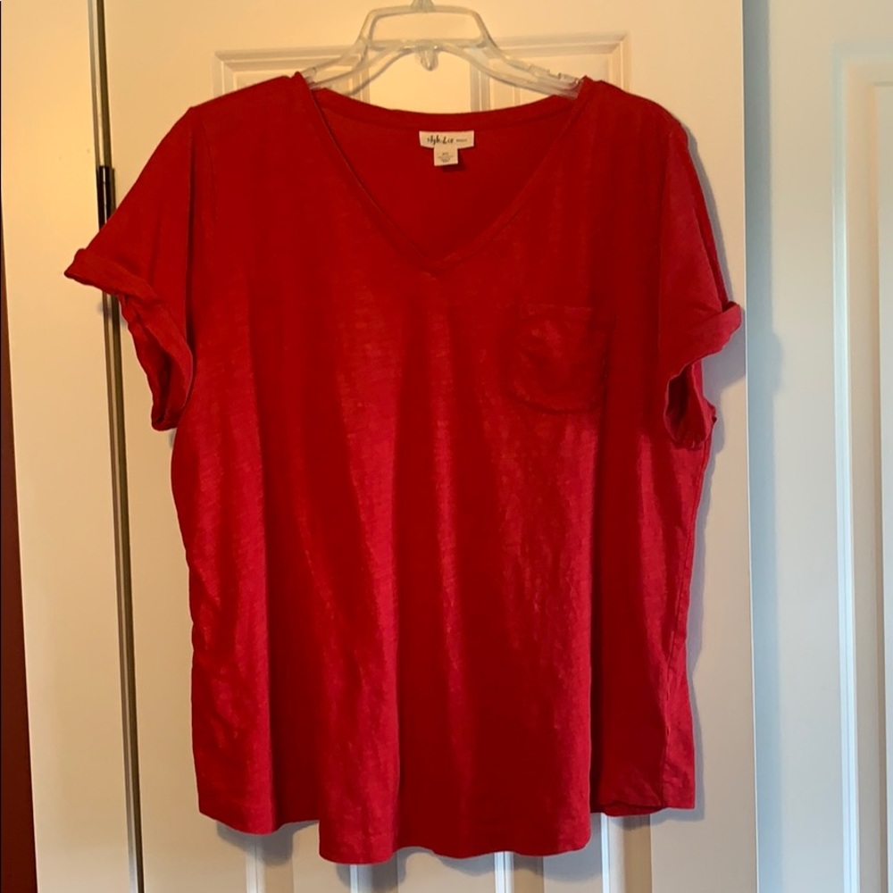 Style & Co Red V-Neck Shirt w/ Pleated Back.